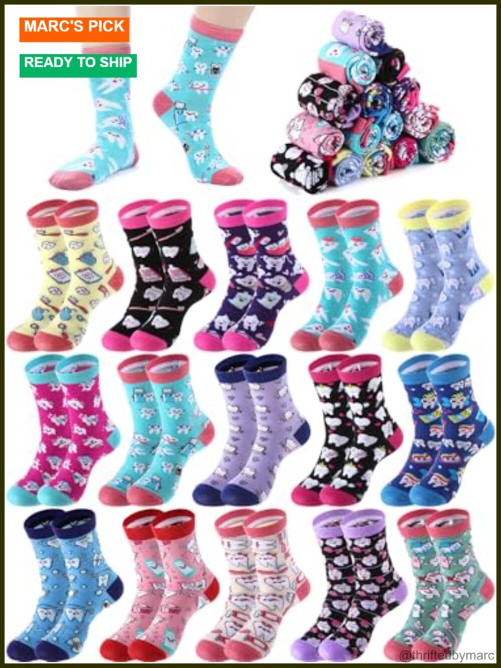 Nurse Dentist Socks 30 Pairs Nylon Novelty Print Women